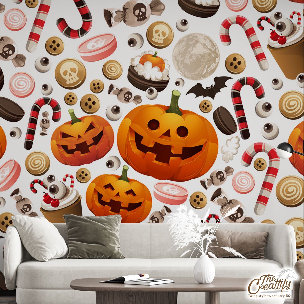 Halloween Party Food On White Background Wall Mural