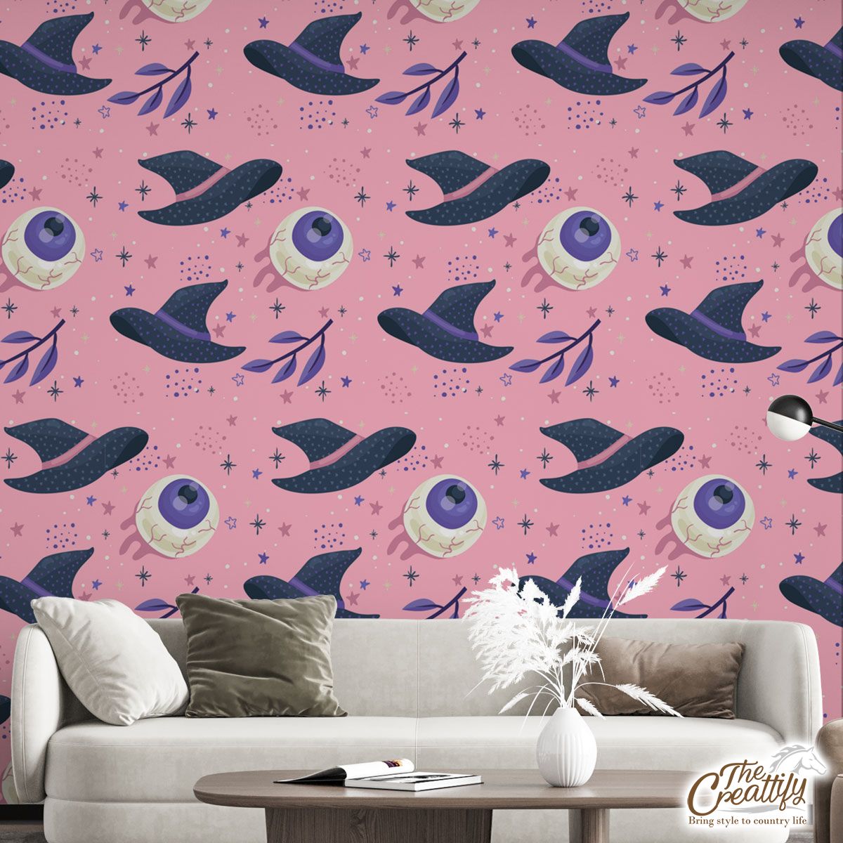 Halloween Witch Hat Halloween Eyes On The Pink Background Wall Mural