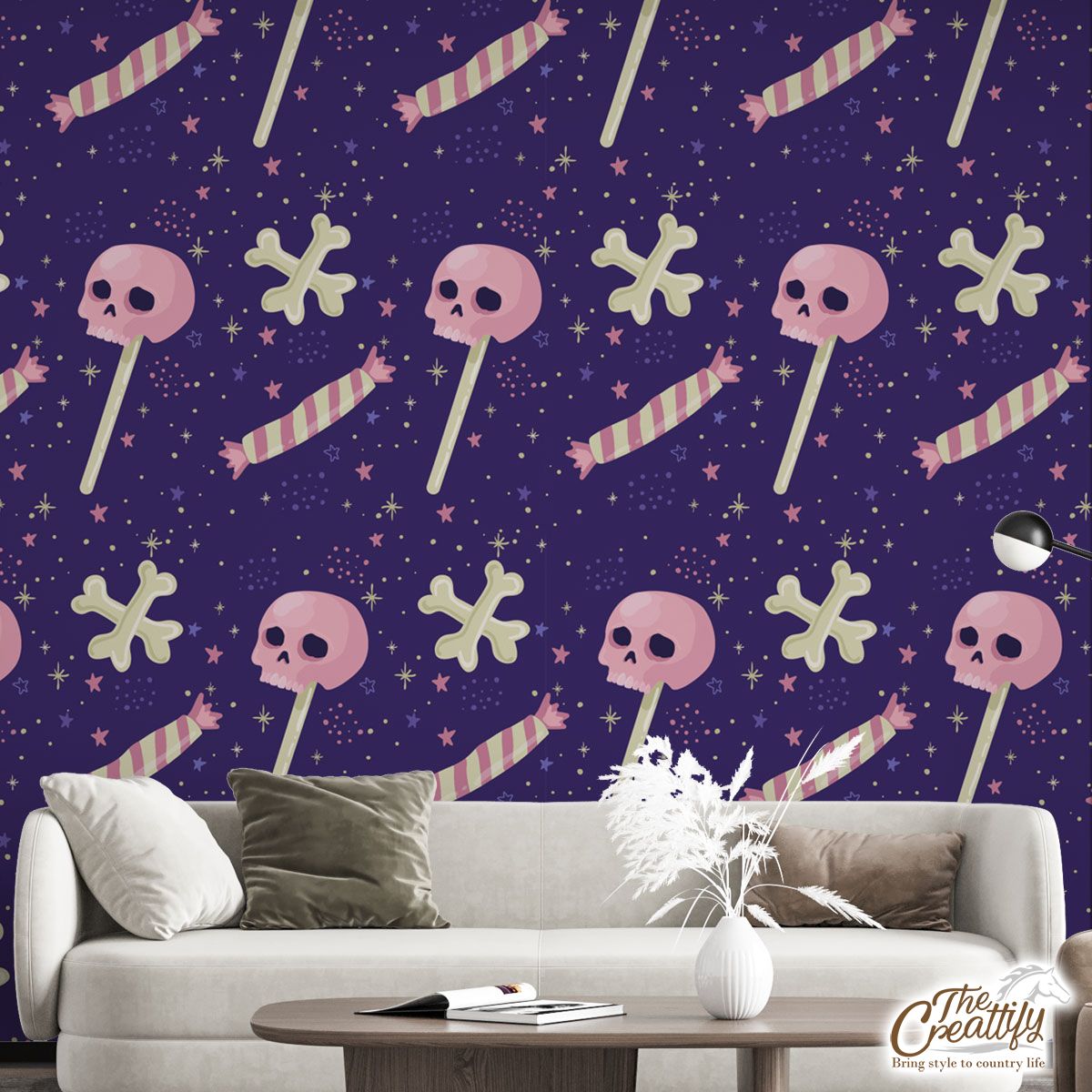 Happy Halloween With Skull, Candy And Bone Wall Mural