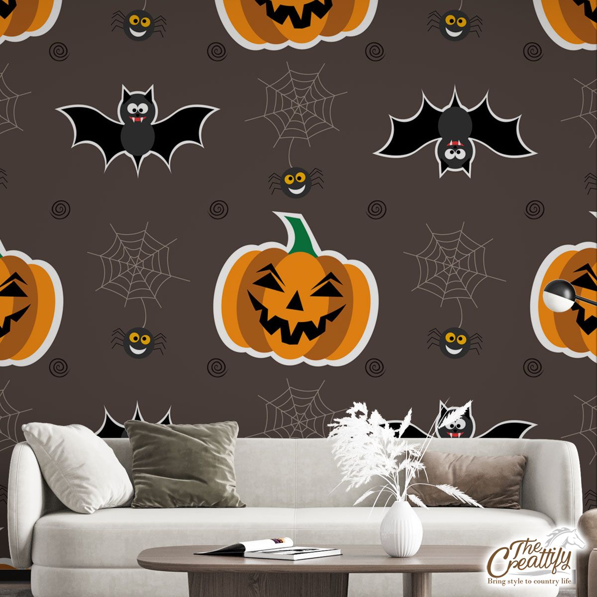 Scary Halloween With Pumpkin Jack O Lantern and Bat Wall Mural