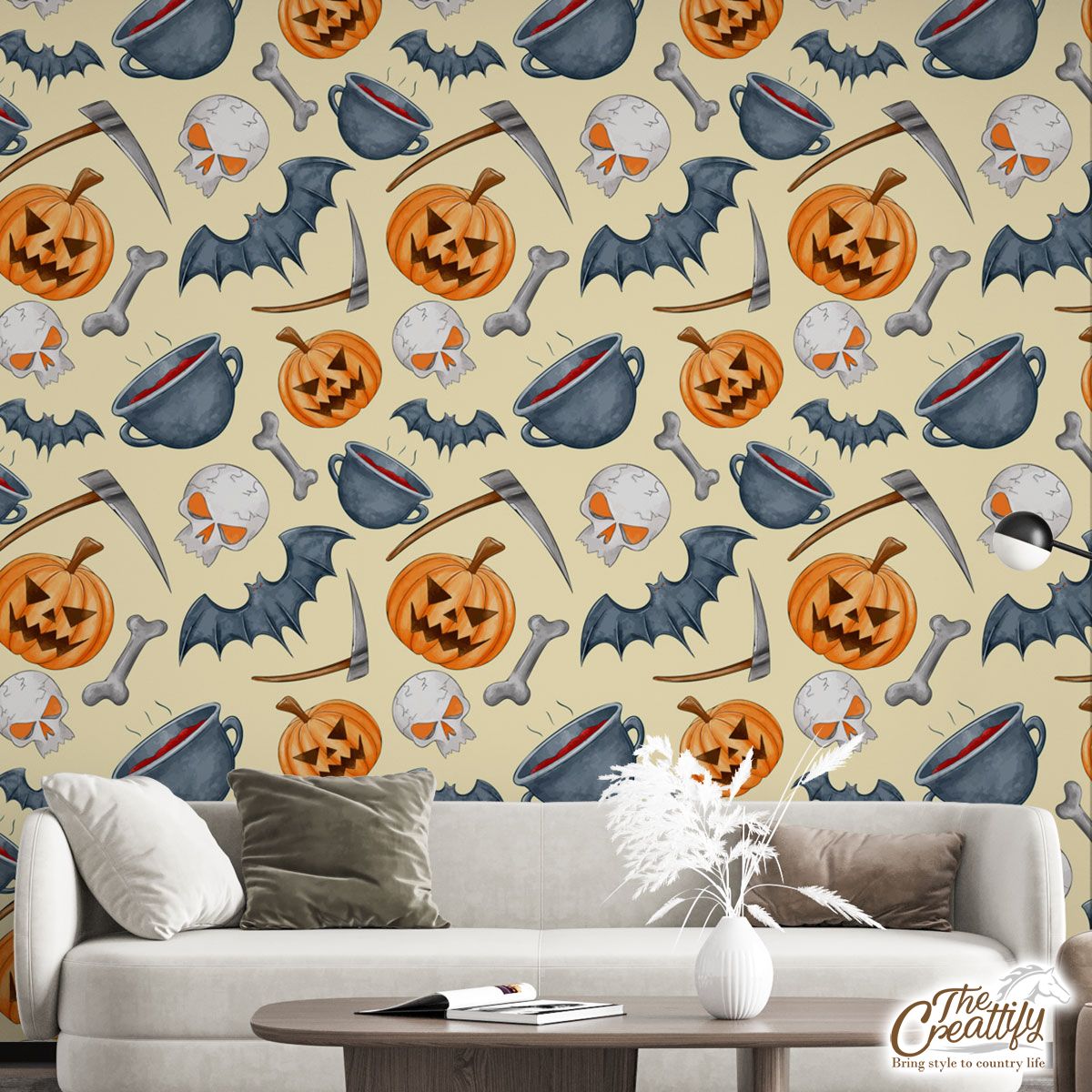 Scary Pumpkin Face On The Spooky Background Halloween Wall Mural