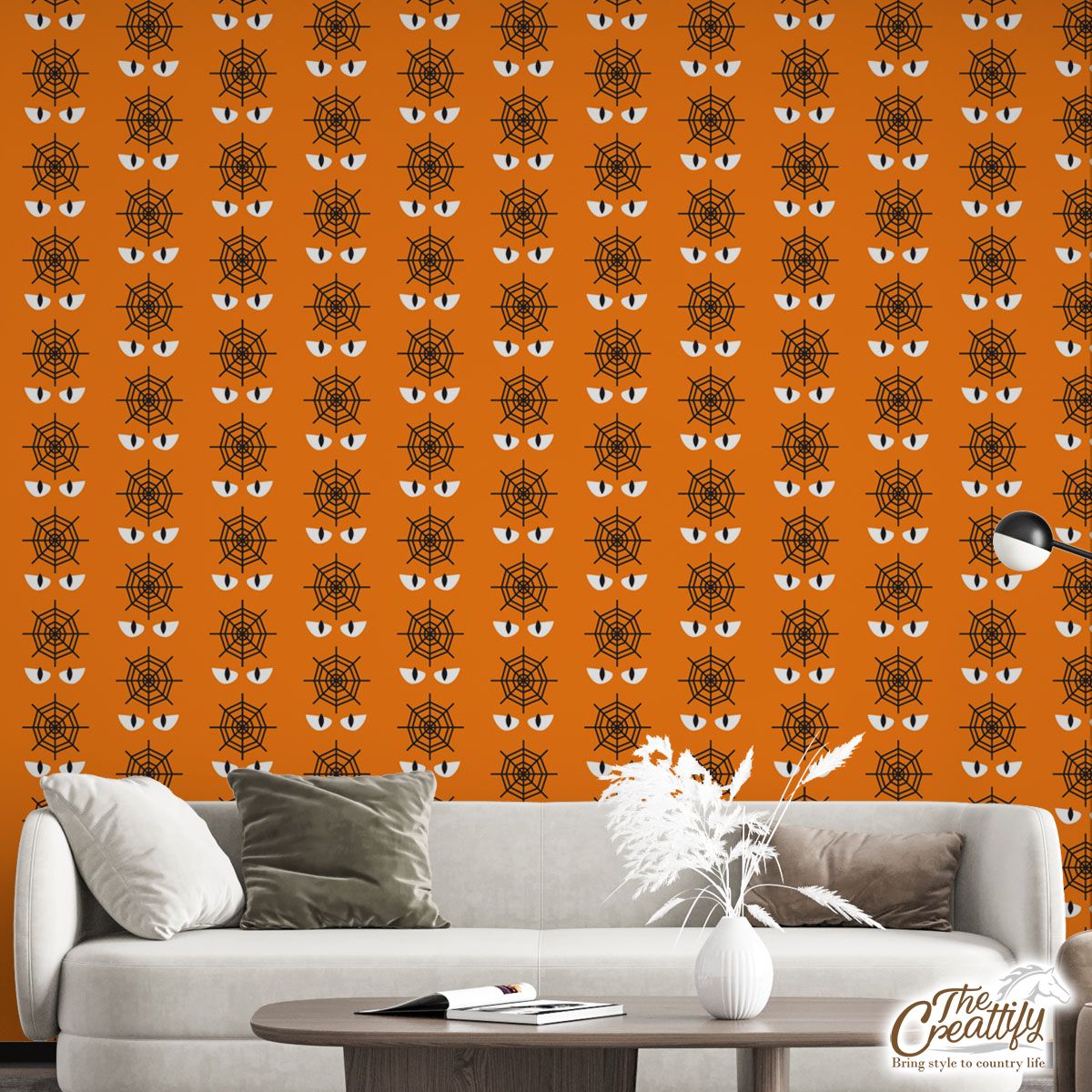 Spider Web Drawing On Halloween Background Wall Mural