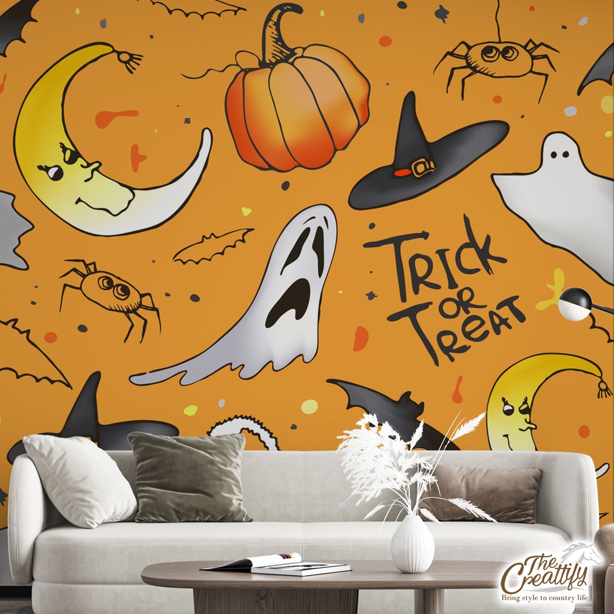 Trick or Treat Halloween Pumpkin Jack O Lantern and Boo Wall Mural