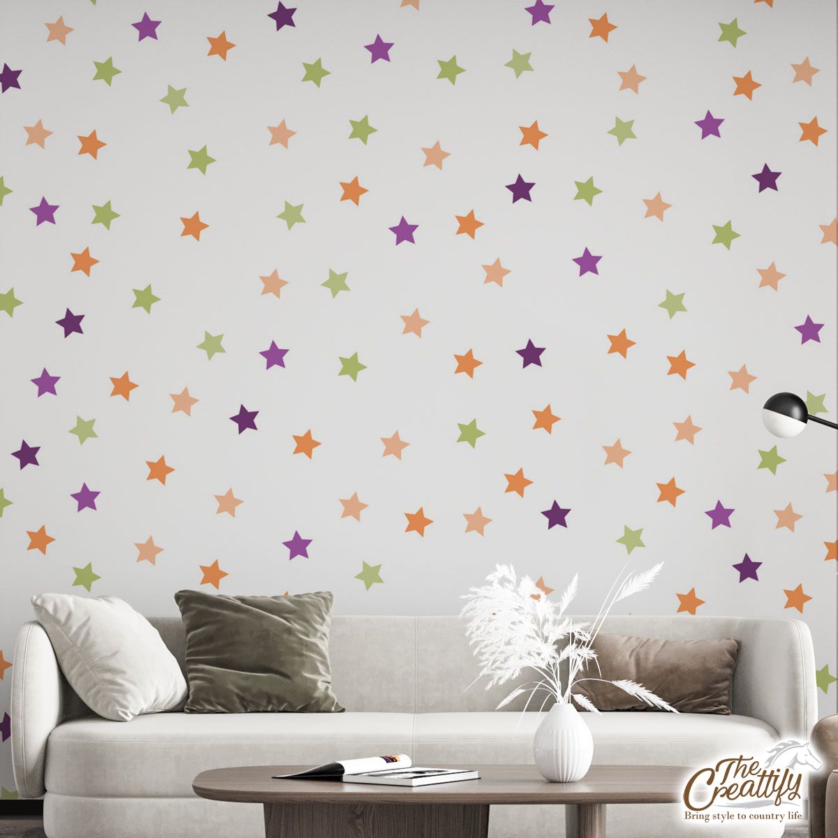 White Halloween Seamless Pattern With Stars Wall Mural