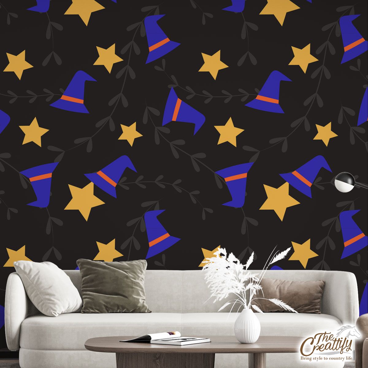 Witch Hat And Yellow Star Halloween Wall Mural