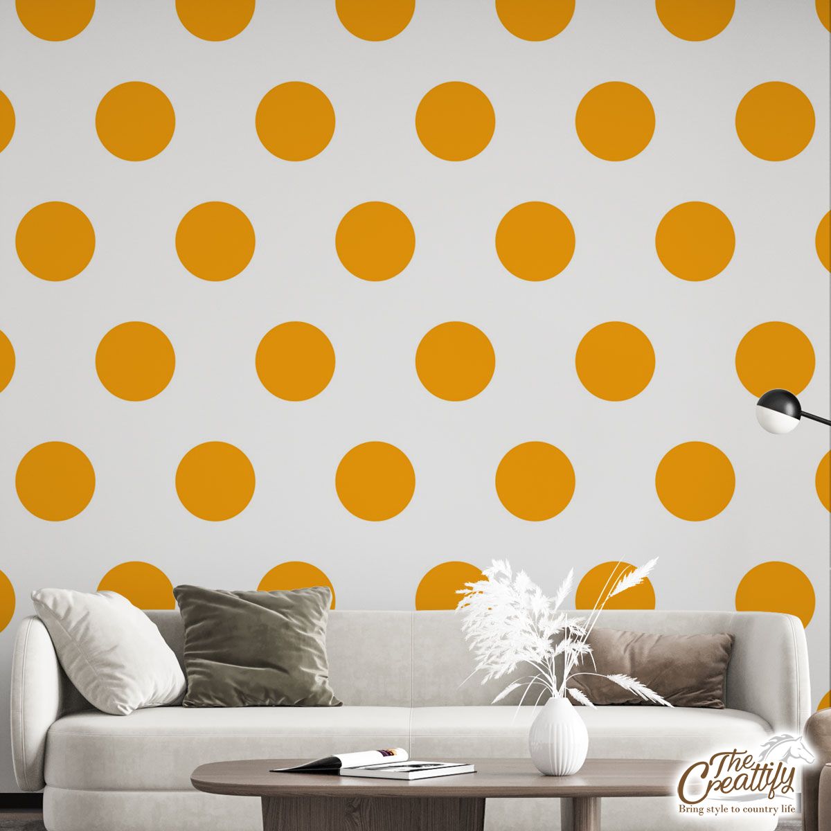 Yellow Dot Pattern On White Background Halloween Wall Mural