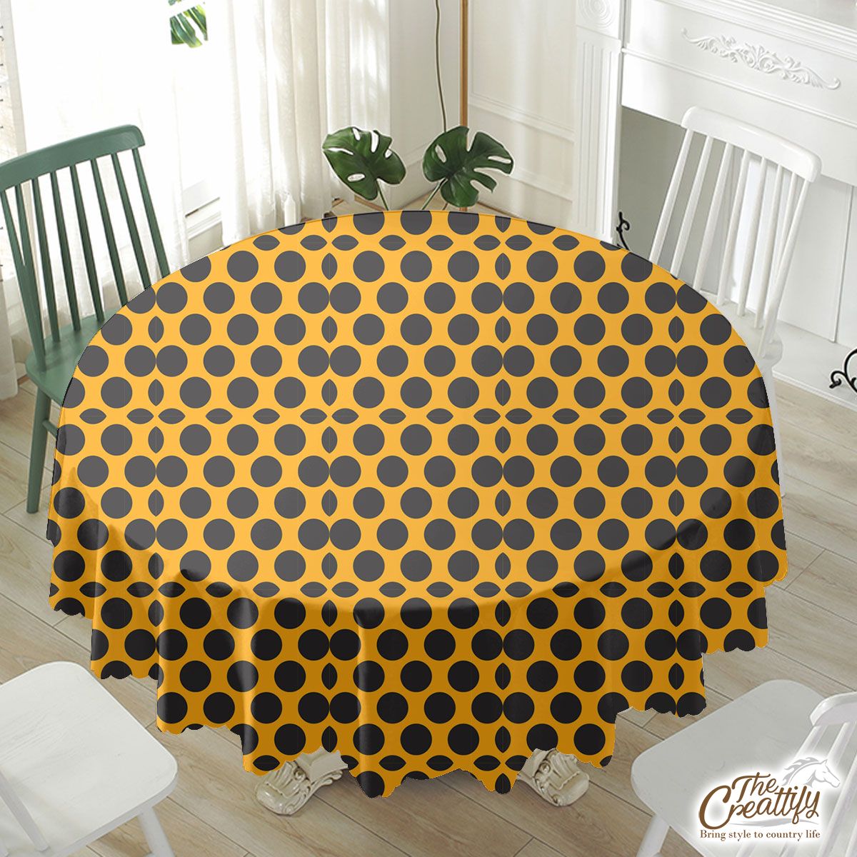 Black Dot On Yellow Background Halloween Waterproof Tablecloth