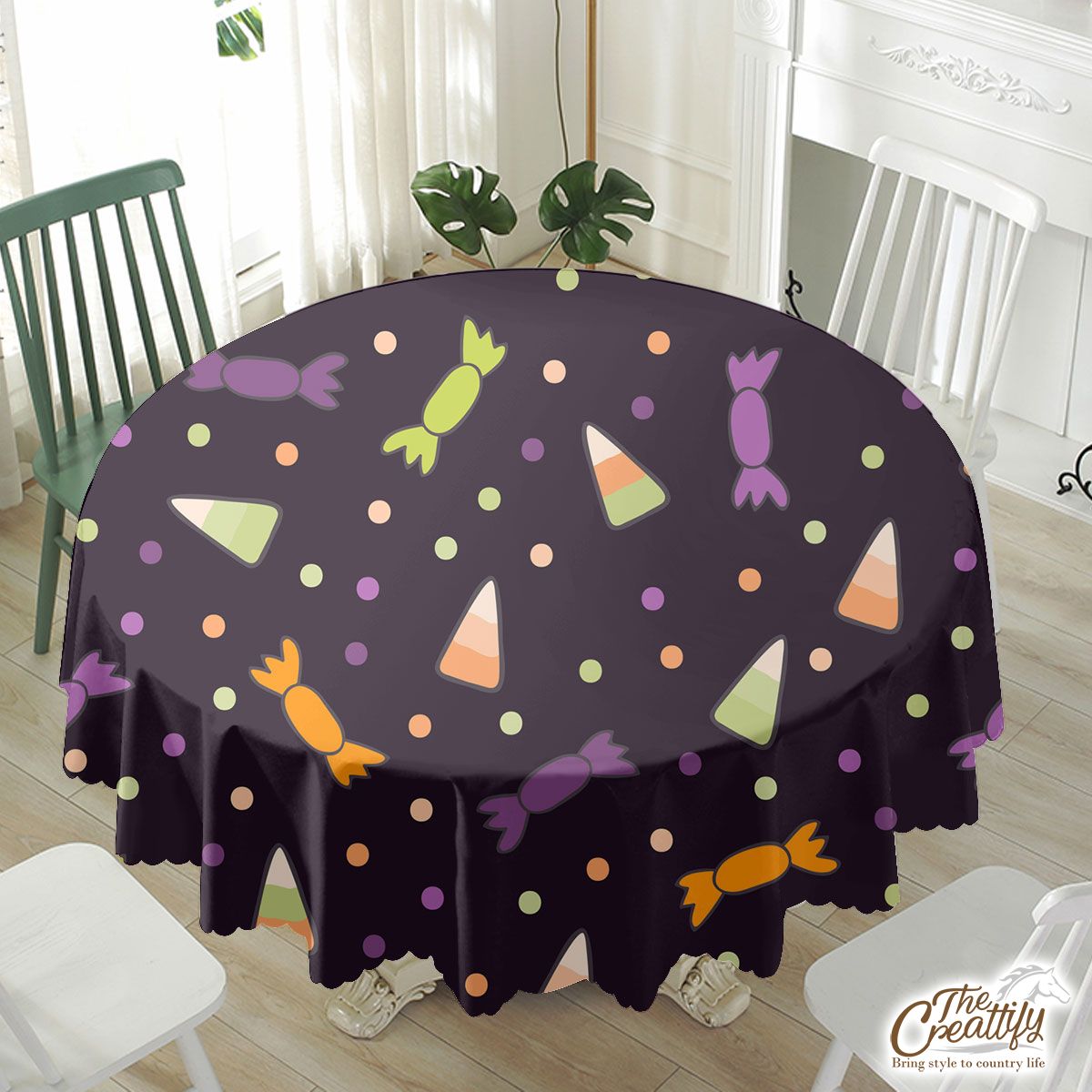 Black Halloween Candy Seamless Pattern Waterproof Tablecloth