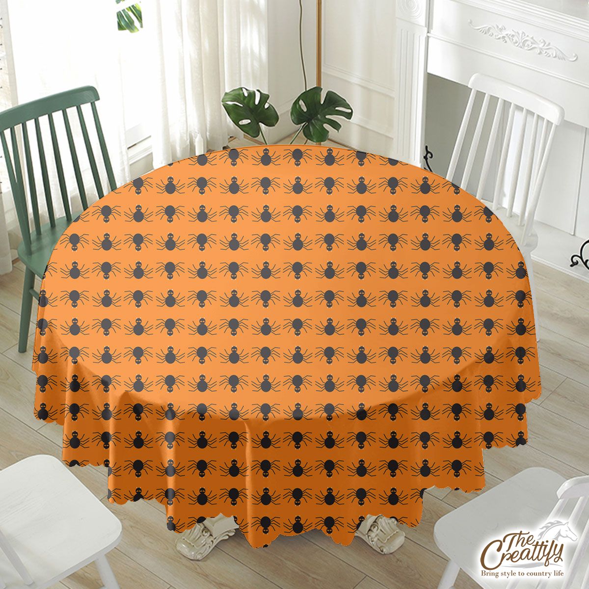 Black Spider On Halloween Background Waterproof Tablecloth
