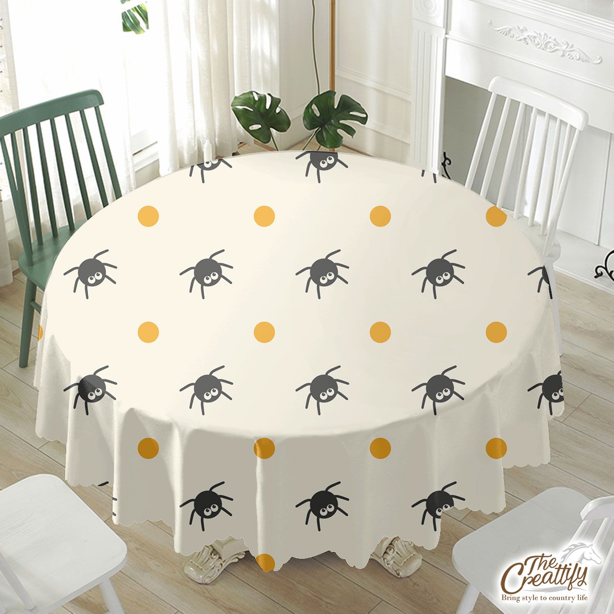 Cute Black Spider Halloween Waterproof Tablecloth
