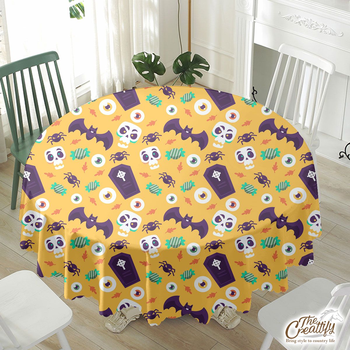 Cute Halloween Bats, Candy, Spider 1 Waterproof Tablecloth