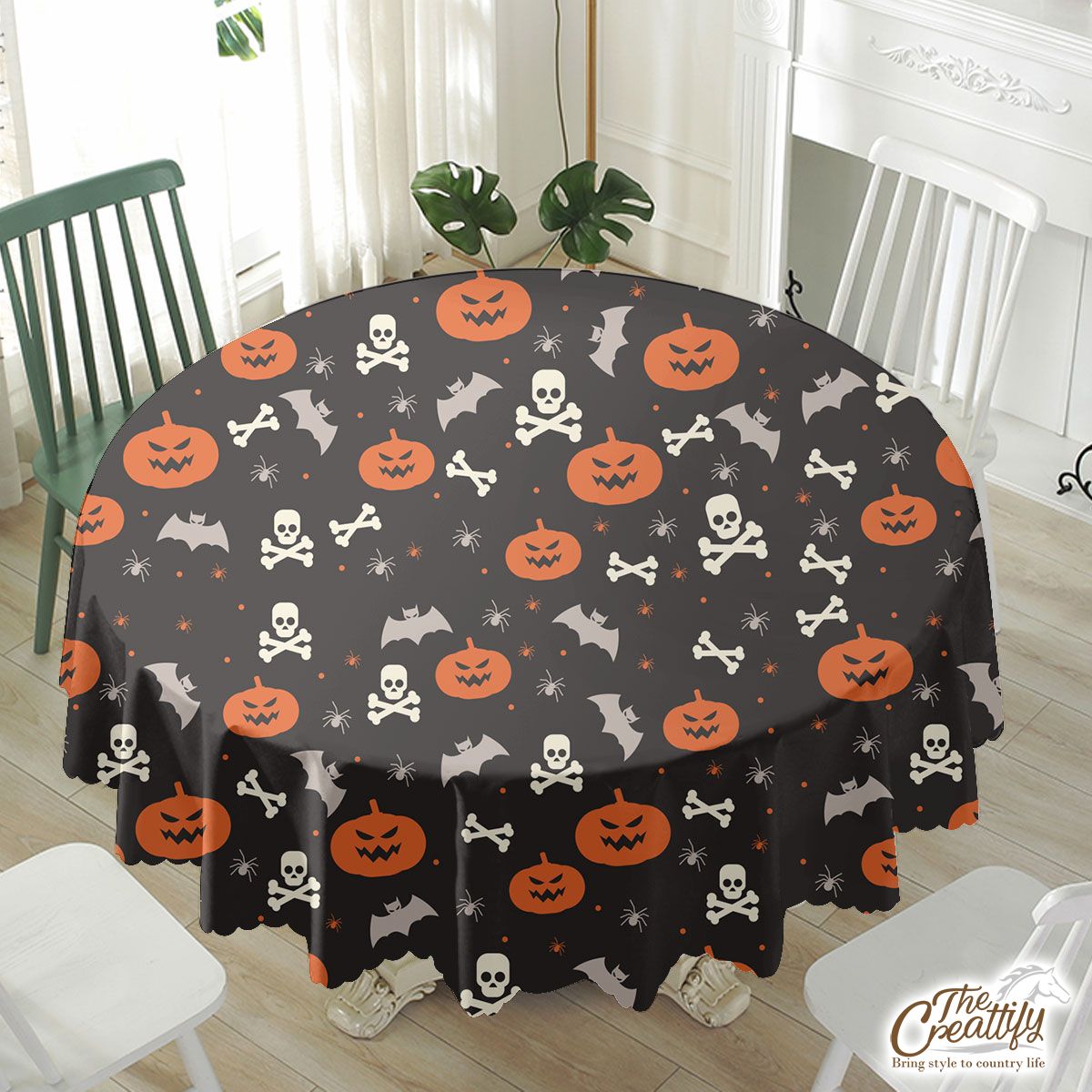 Cute Halloween Pumpkin Face, Jack O Lantern, Bats Waterproof Tablecloth
