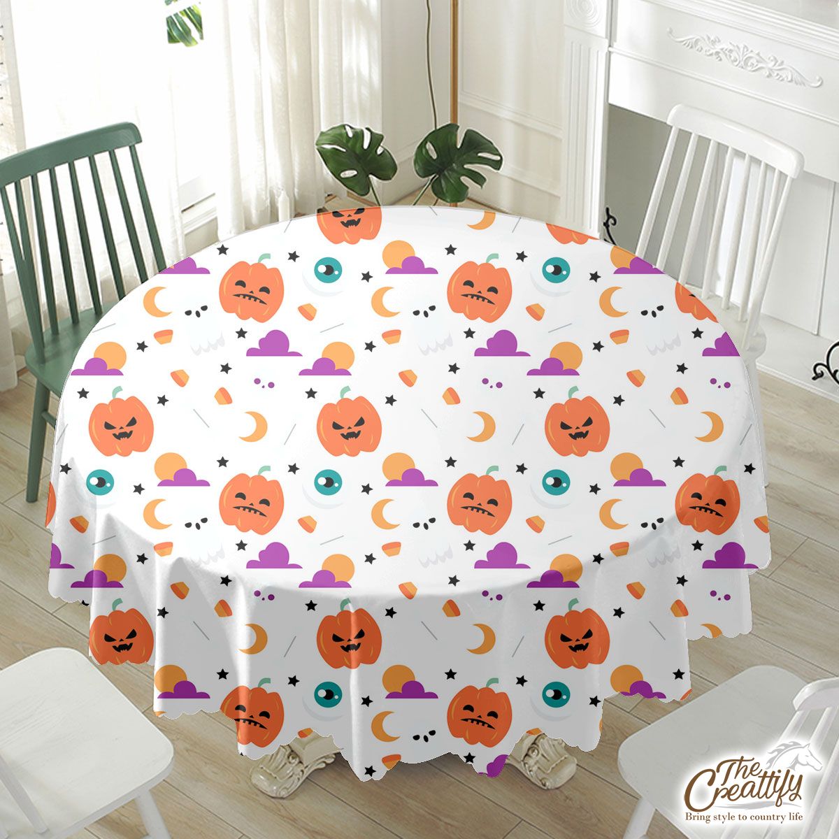Cute Halloween Pumpkin Face, Jack O Lantern, Boo Ghost Waterproof Tablecloth