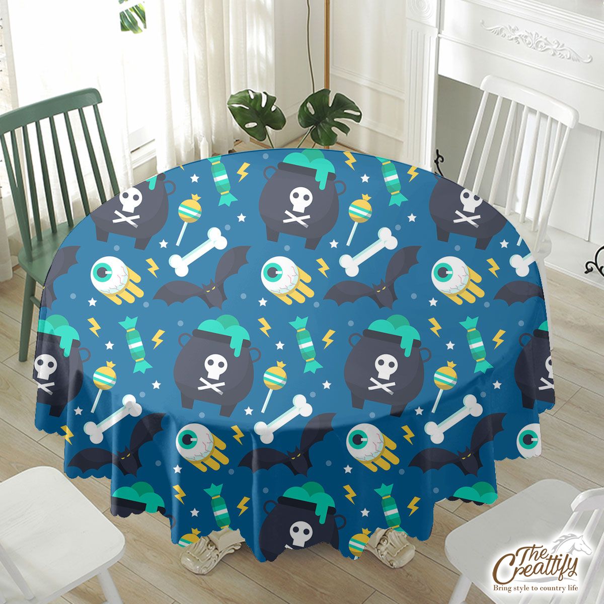 Cute Halloween Skeleton Candy Waterproof Tablecloth