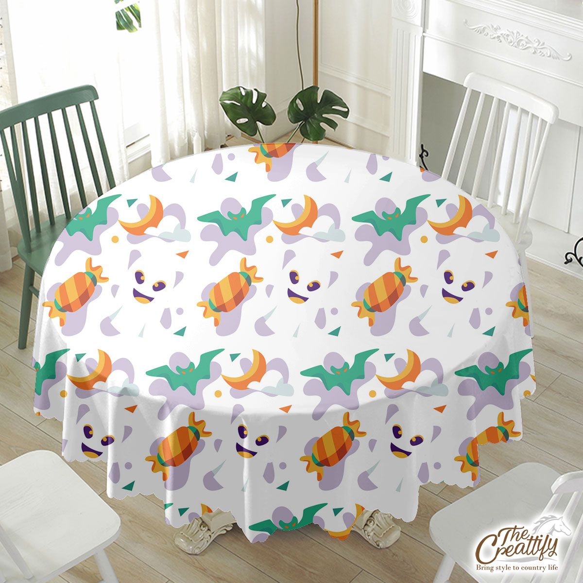 Funny Halloween Ghost Boo, Halloween Candy Waterproof Tablecloth