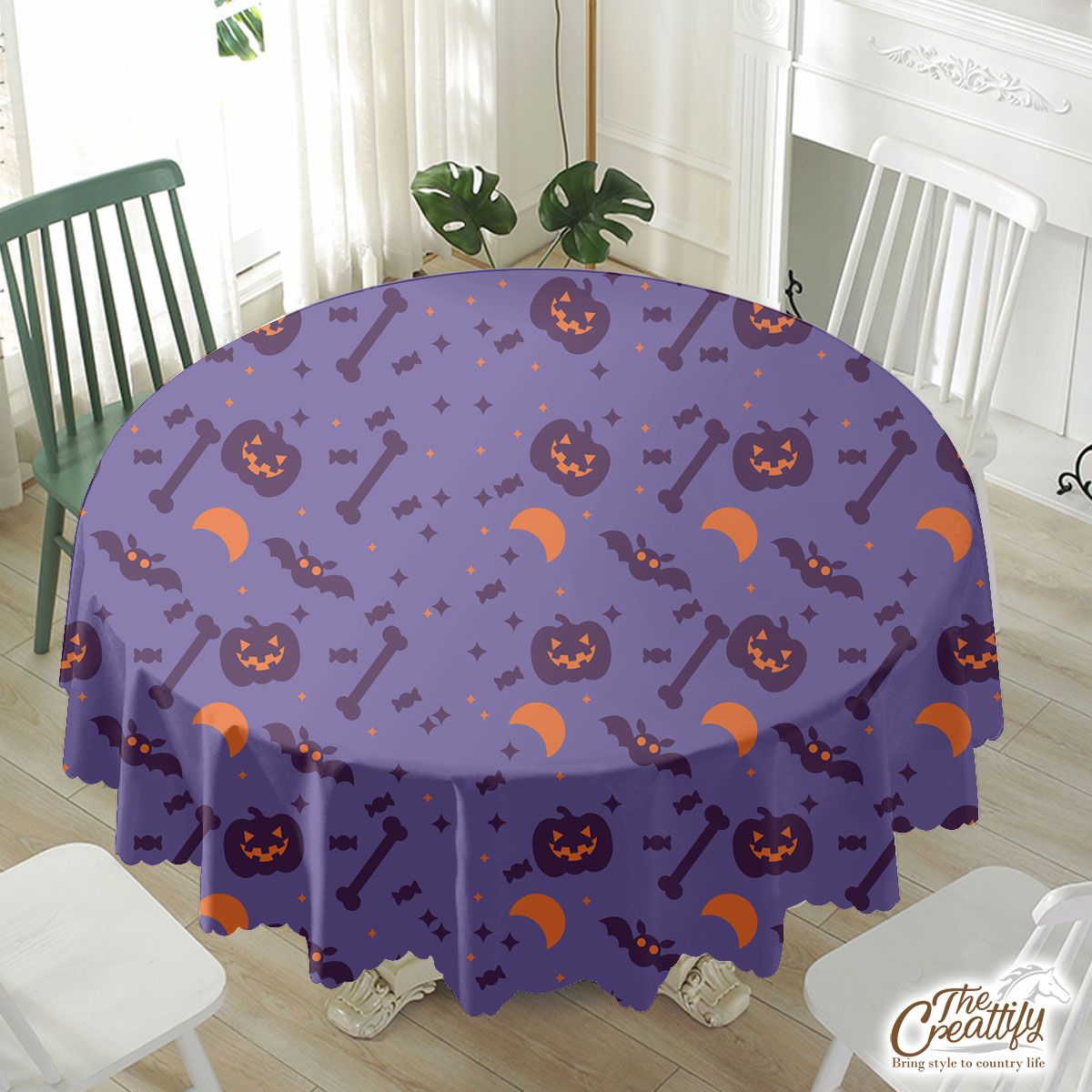Funny Halloween Pumpkin Face, Jack O Lantern, Halloween Skeleton, Bats Waterproof Tablecloth