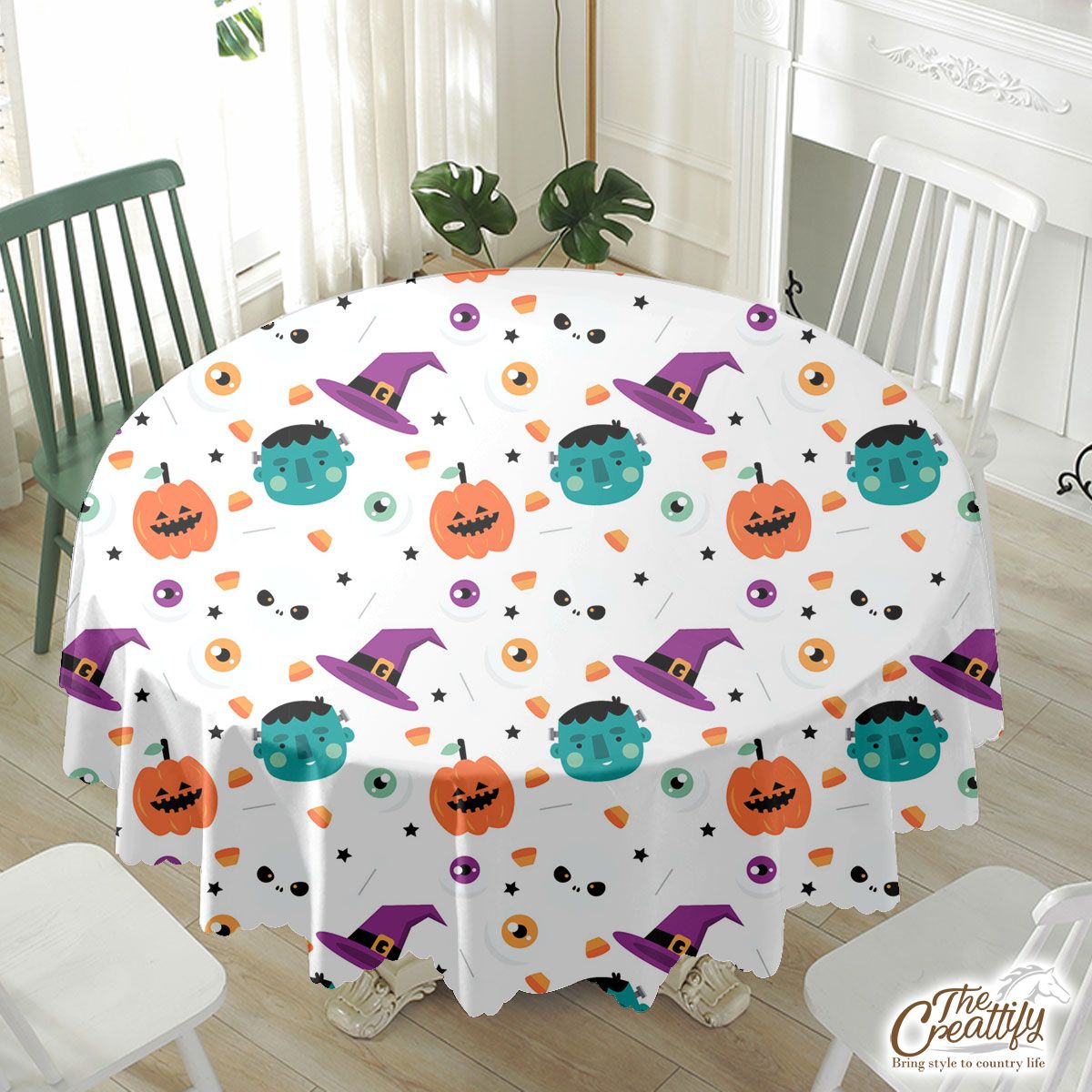 Funny Halloween Pumpkin Face, Jack O Lantern, Halloween Skeleton, Wicked Witches 1 Waterproof Tablecloth