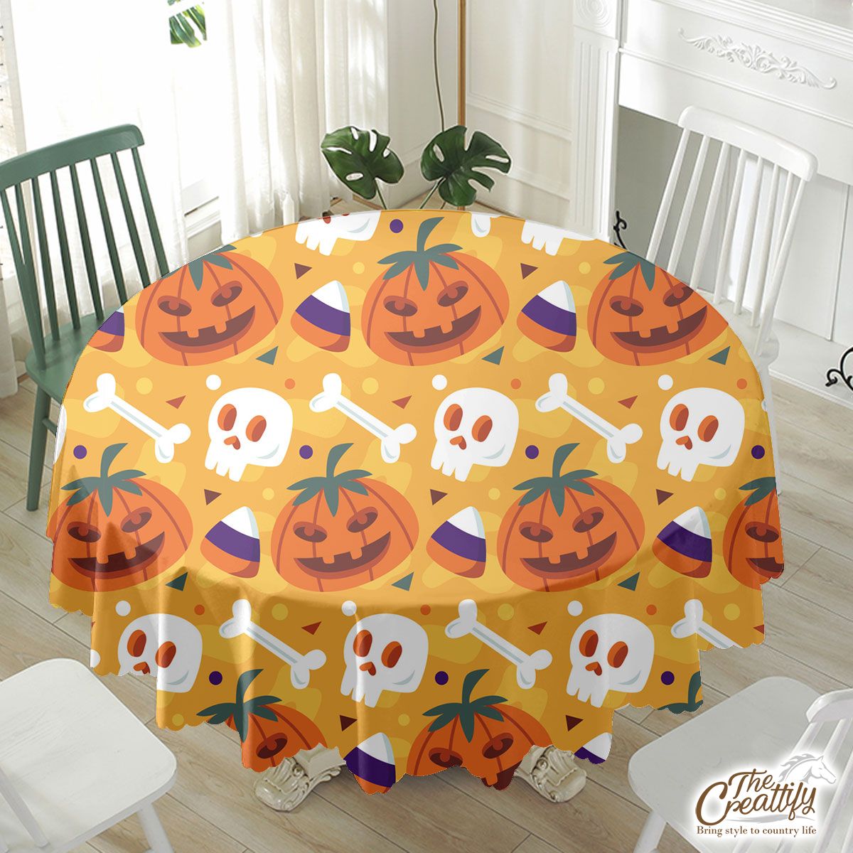 Funny Halloween Pumpkin Face, Jack O Lantern, Halloween Skeleton Waterproof Tablecloth