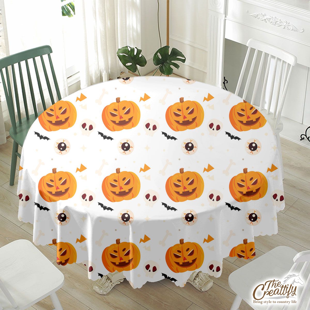 Funny Halloween Pumpkin Face, Jack O Lantern, Horror Bats Waterproof Tablecloth