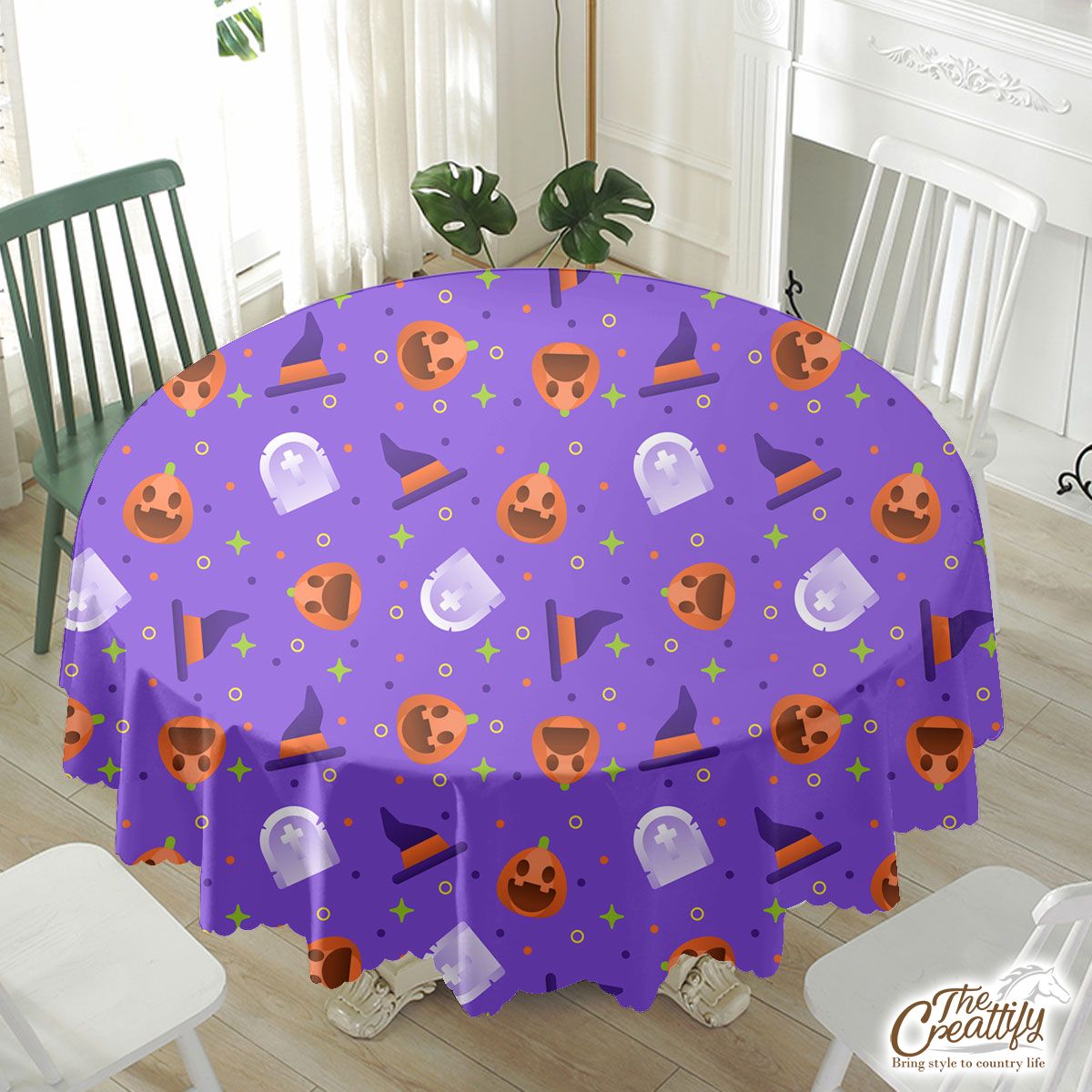 Funny Halloween Pumpkin Face, Jack O Lantern, Wicked Witches Waterproof Tablecloth