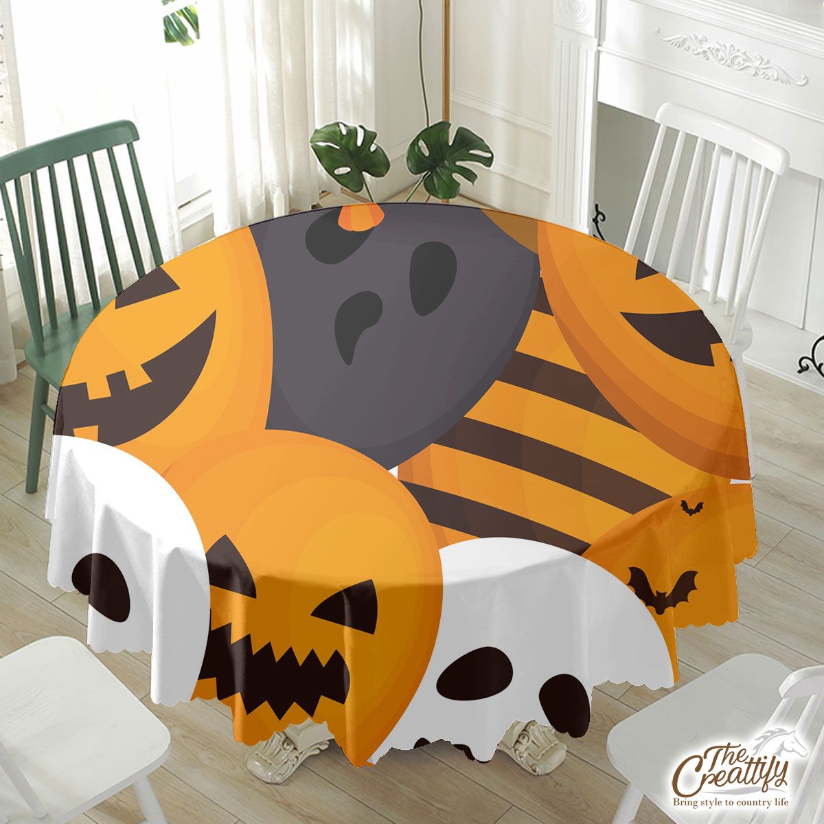 Halloween Balloons With Scary Faces Waterproof Tablecloth