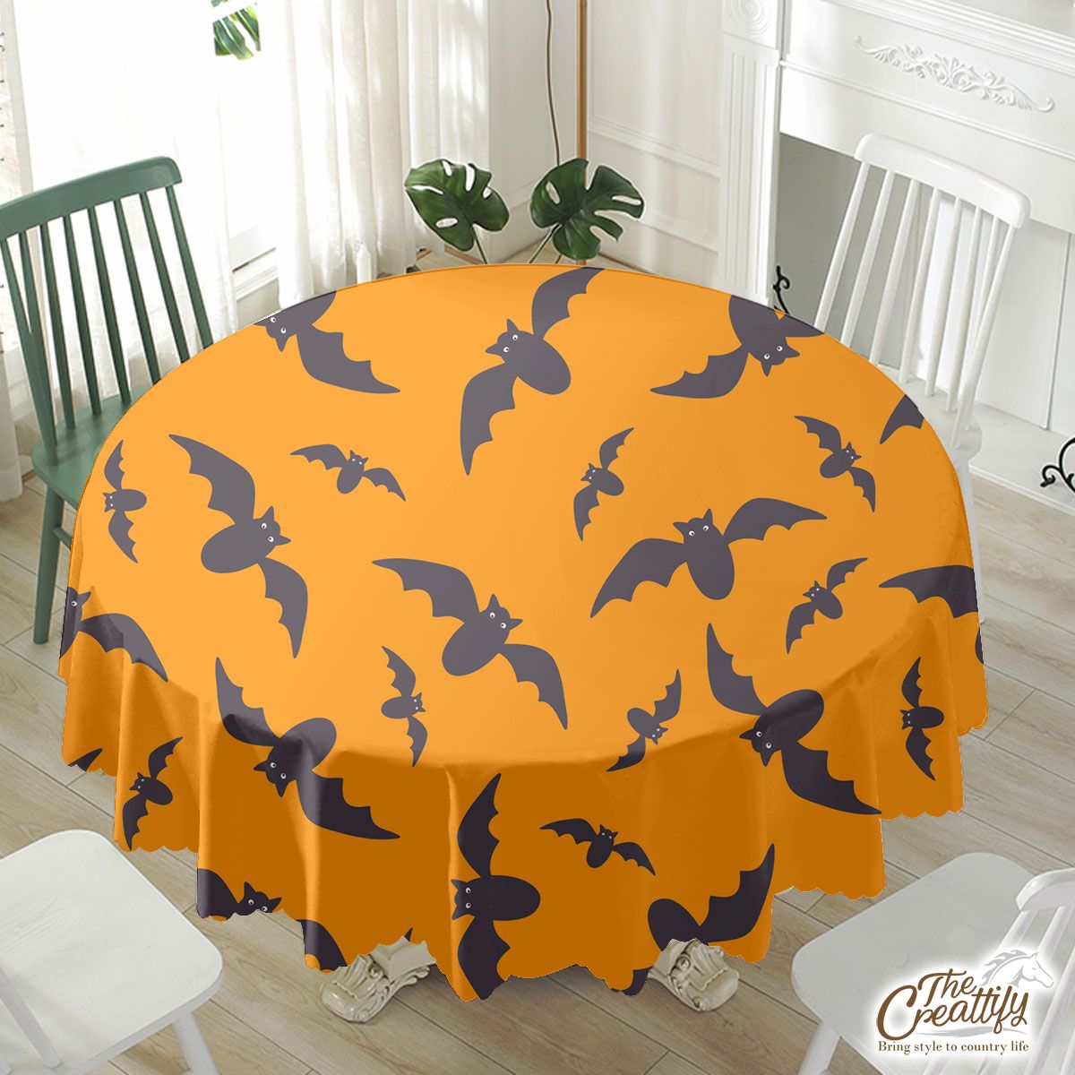 Halloween Bats Seamless Pattern Waterproof Tablecloth