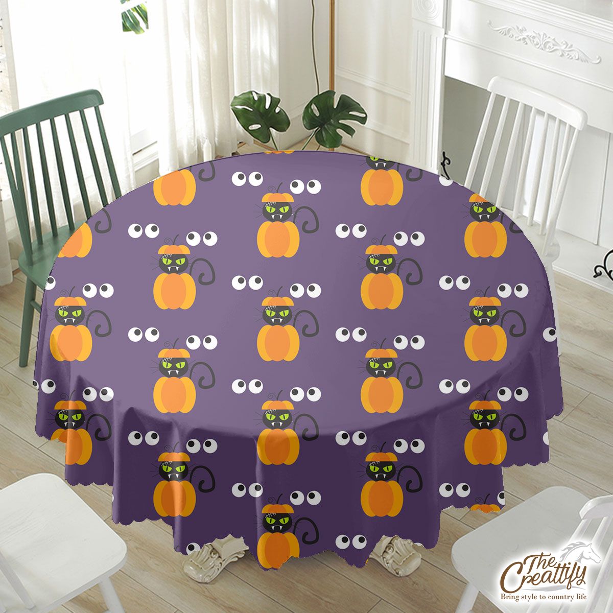 Halloween Black Cat in Pumpkin Jack O Lantern Waterproof Tablecloth