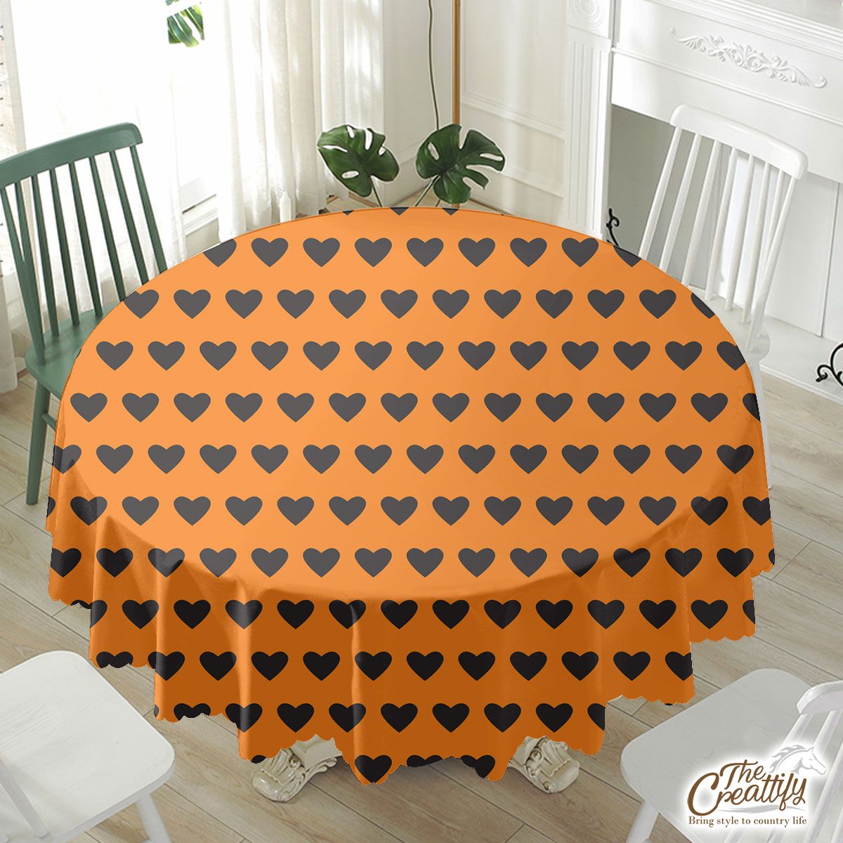 Halloween Black Heart Seamless Pattern Waterproof Tablecloth