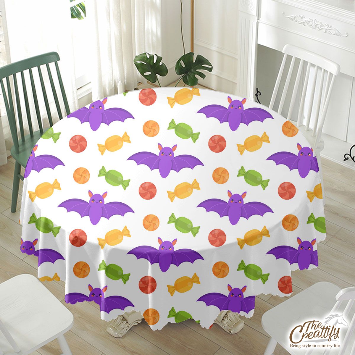 Halloween Cand and Bats Waterproof Tablecloth
