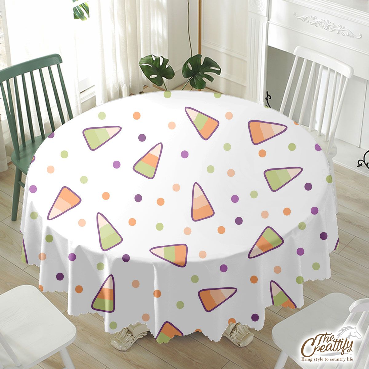Halloween Candy Seamless Pattern With Polka Dot Waterproof Tablecloth