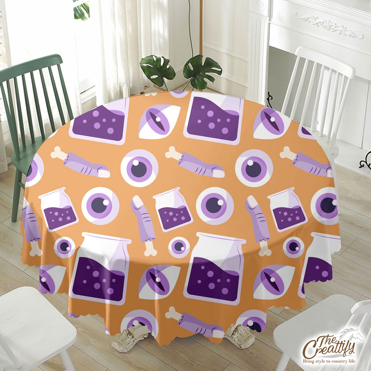 Halloween Creepy Eyeballs, Witch Potions, Finger Orange Waterproof Tablecloth