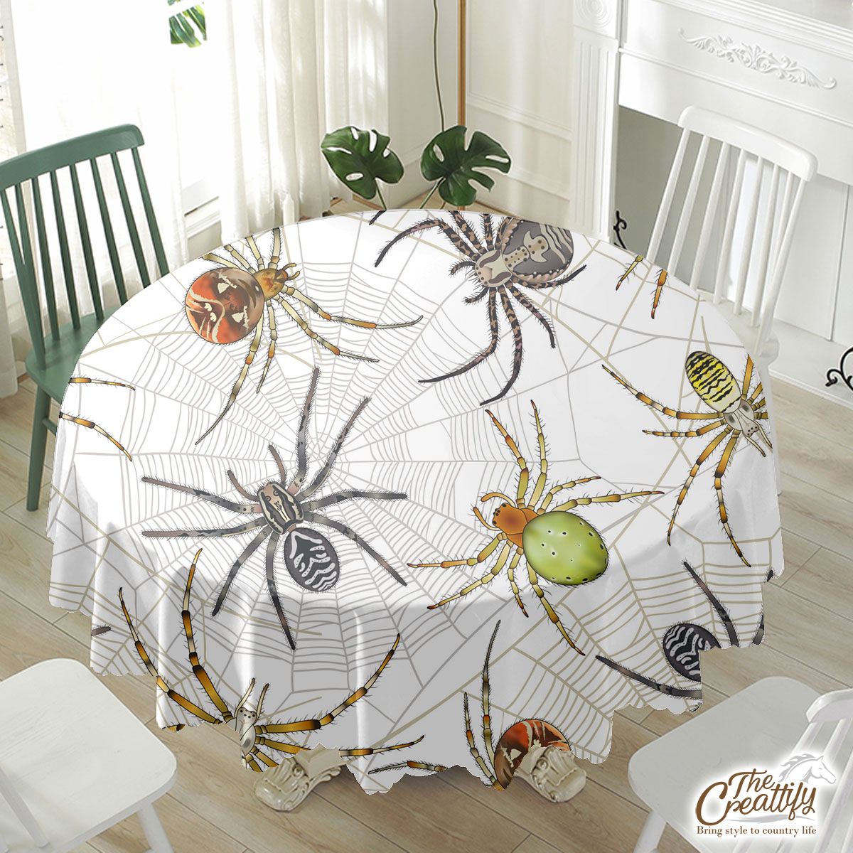 Halloween Giants Spider With Spiderweb Waterproof Tablecloth