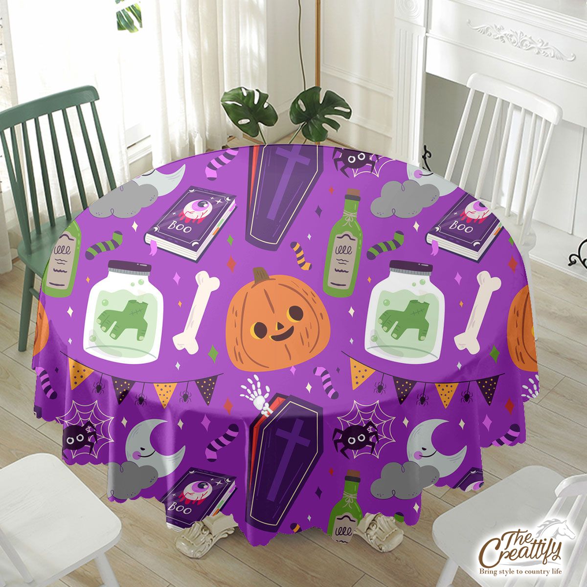 Halloween Horror Nights, Tombstone, Witch Book Purple Waterproof Tablecloth