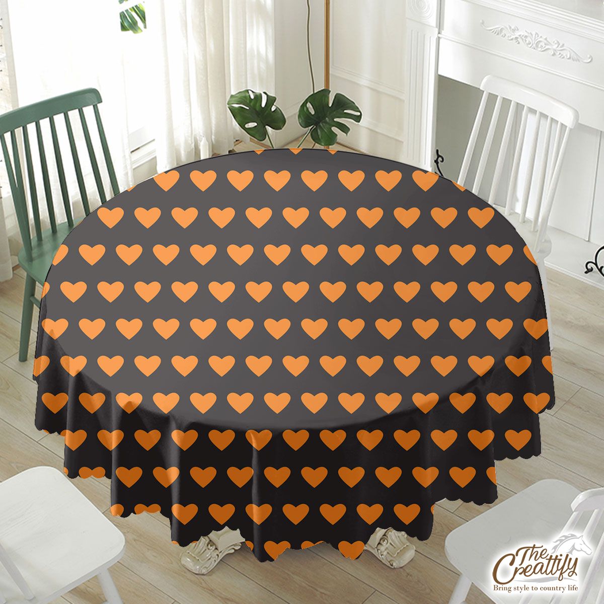 Halloween Orange Heart Seamless Pattern Waterproof Tablecloth