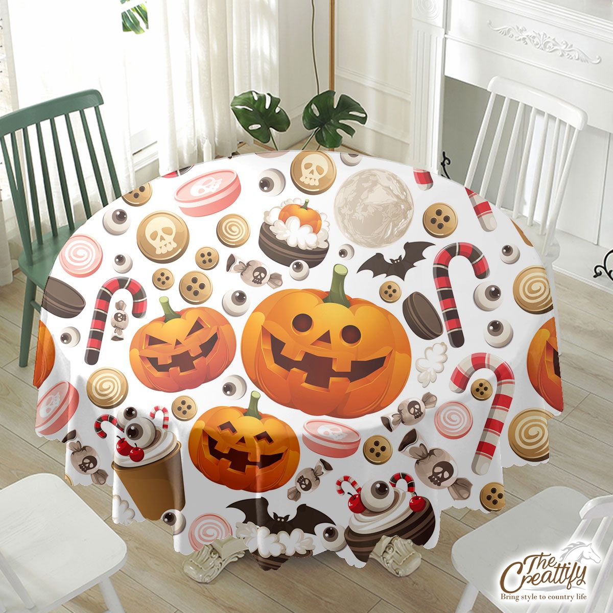 Halloween Party Food On White Background Waterproof Tablecloth