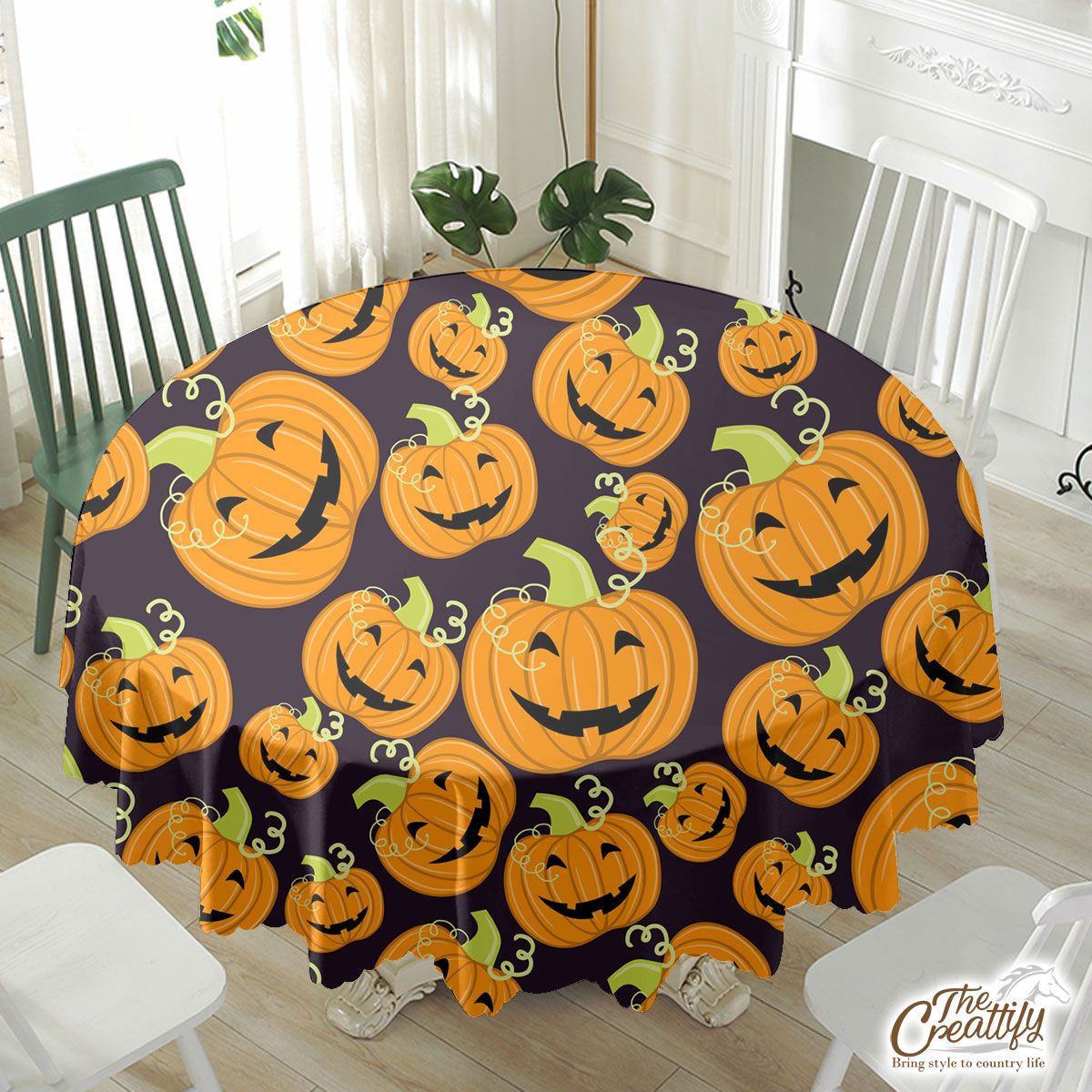 Halloween Pumpkin Scary Jack O Lantern Waterproof Tablecloth