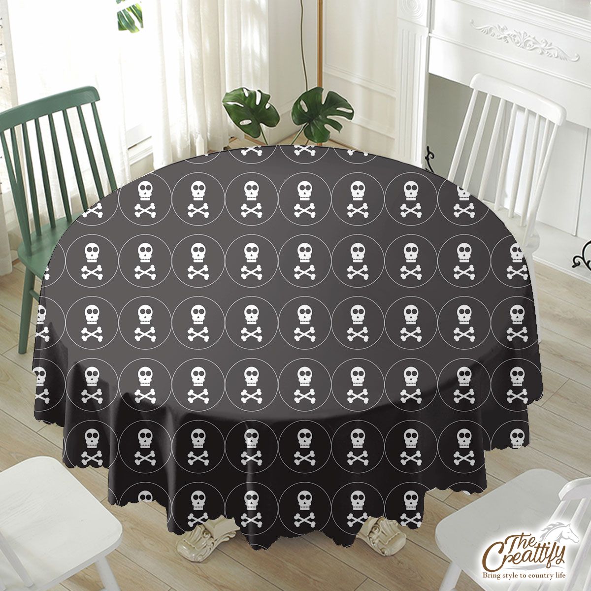 Halloween Skull Seamless Pattern Waterproof Tablecloth