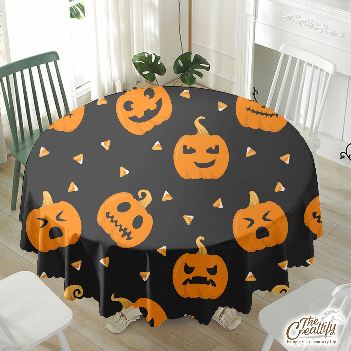 Pumpkin Halloween Scary Jack O Lantern Medium Waterproof Tablecloth