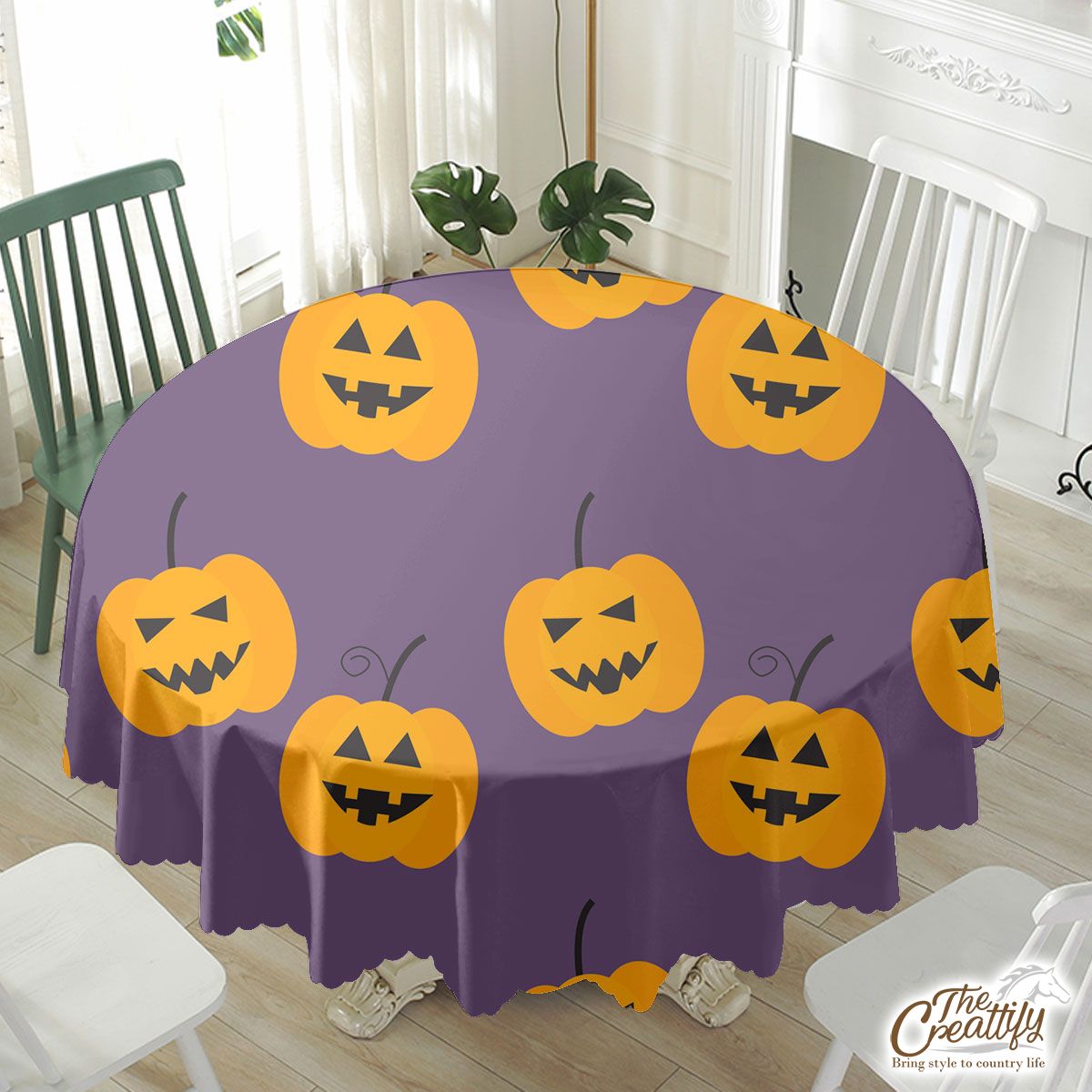 Pumpkin Halloween Scary Jack O Lantern Waterproof Tablecloth