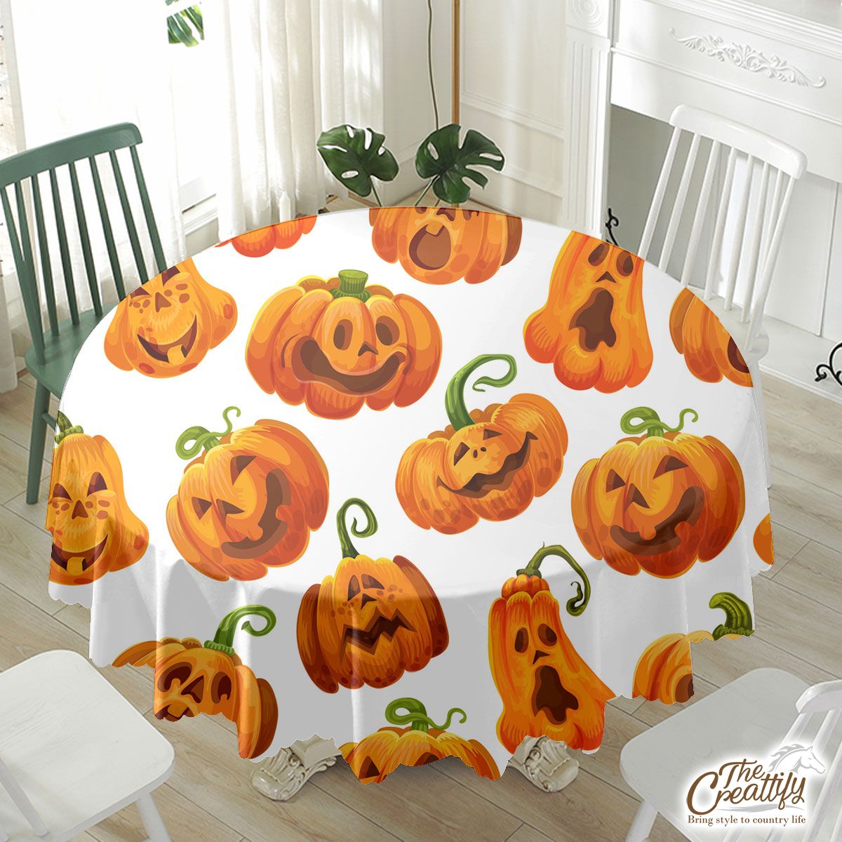 Scary Halloween Pumpkin Jack O Lantern Waterproof Tablecloth
