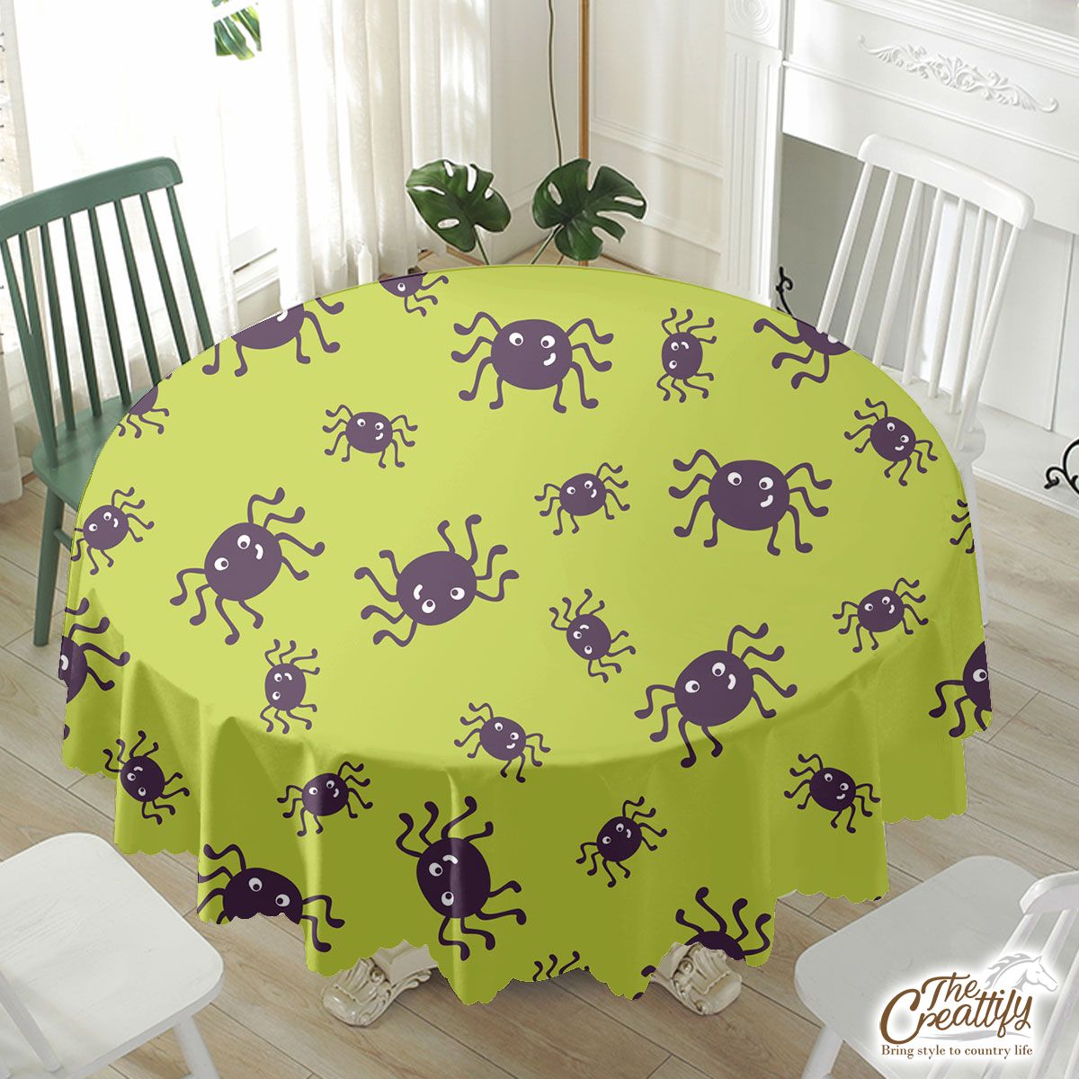 Scary Halloween Spider Seamless Pattern Waterproof Tablecloth