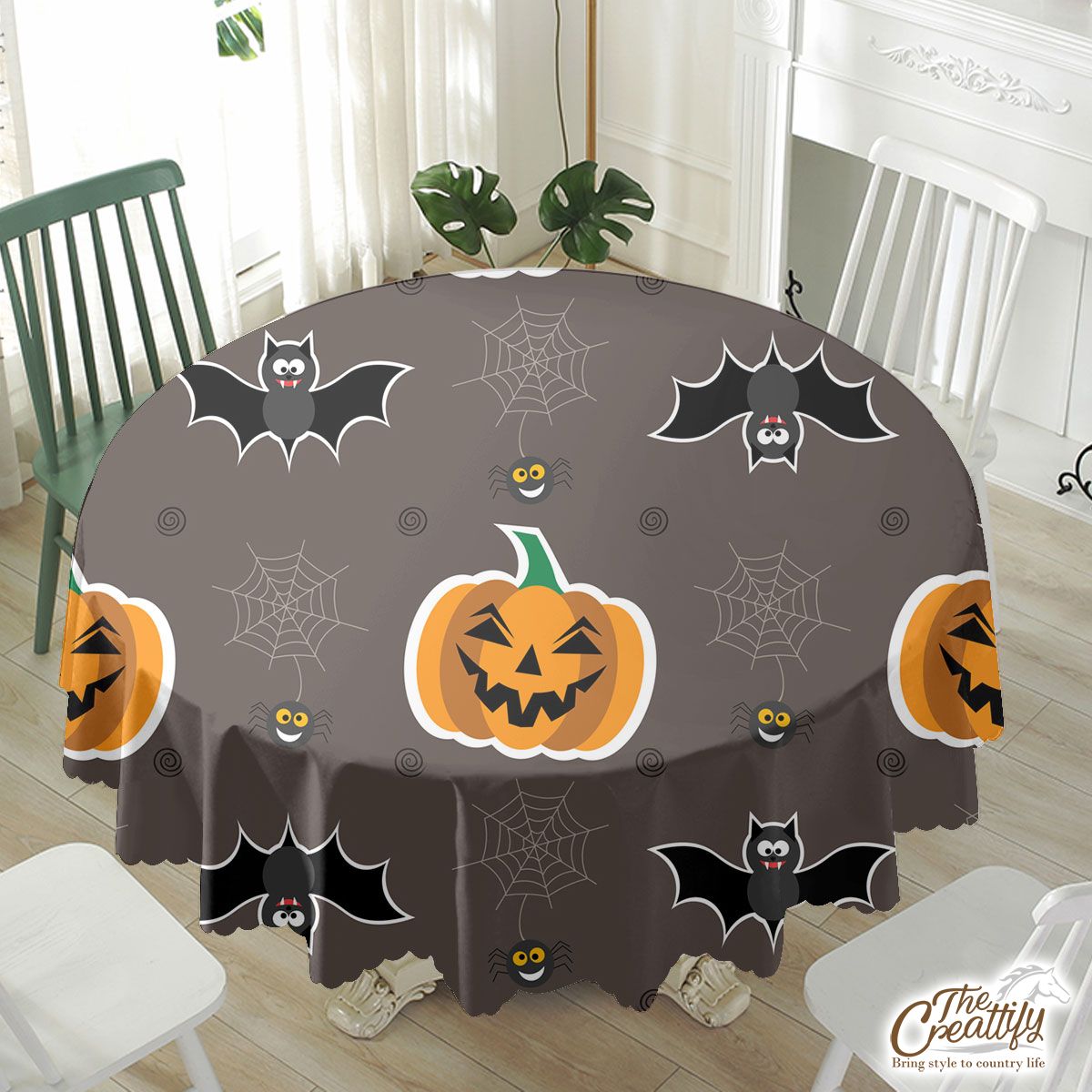 Scary Halloween With Pumpkin Jack O Lantern and Bat Waterproof Tablecloth
