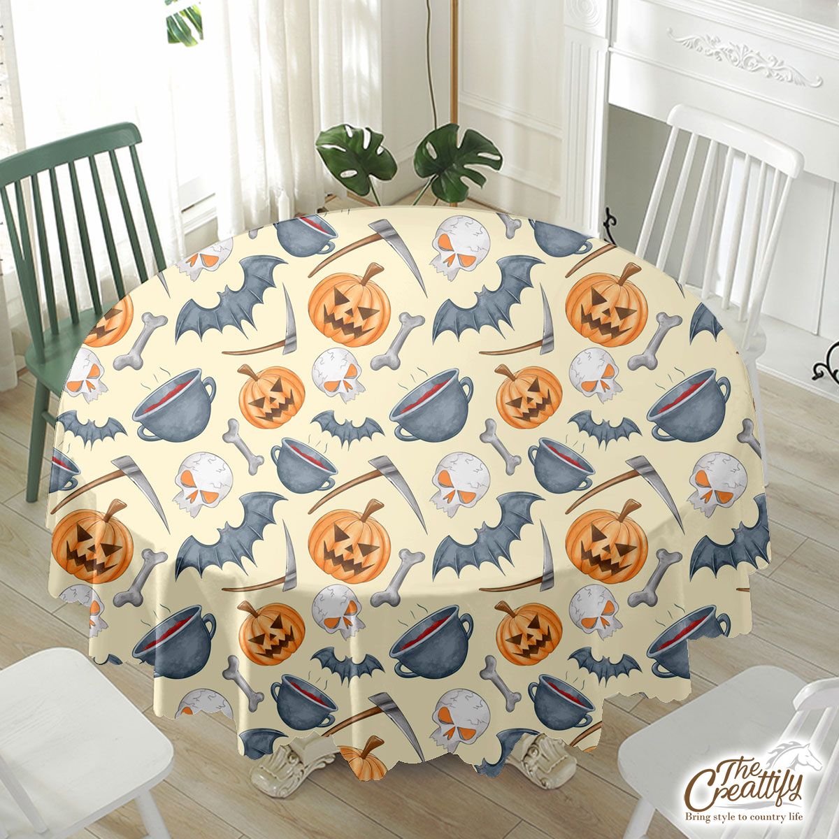 Scary Pumpkin Face On The Spooky Background Halloween Waterproof Tablecloth