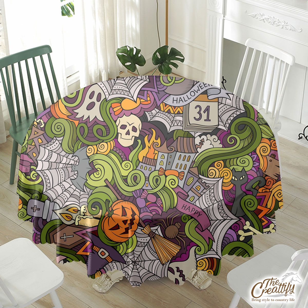 Spooky Halloween Theme Waterproof Tablecloth