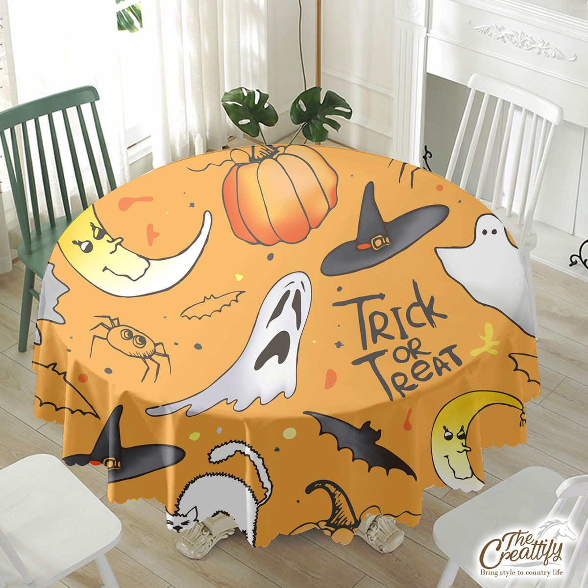 Trick or Treat Halloween Pumpkin Jack O Lantern and Boo Waterproof Tablecloth