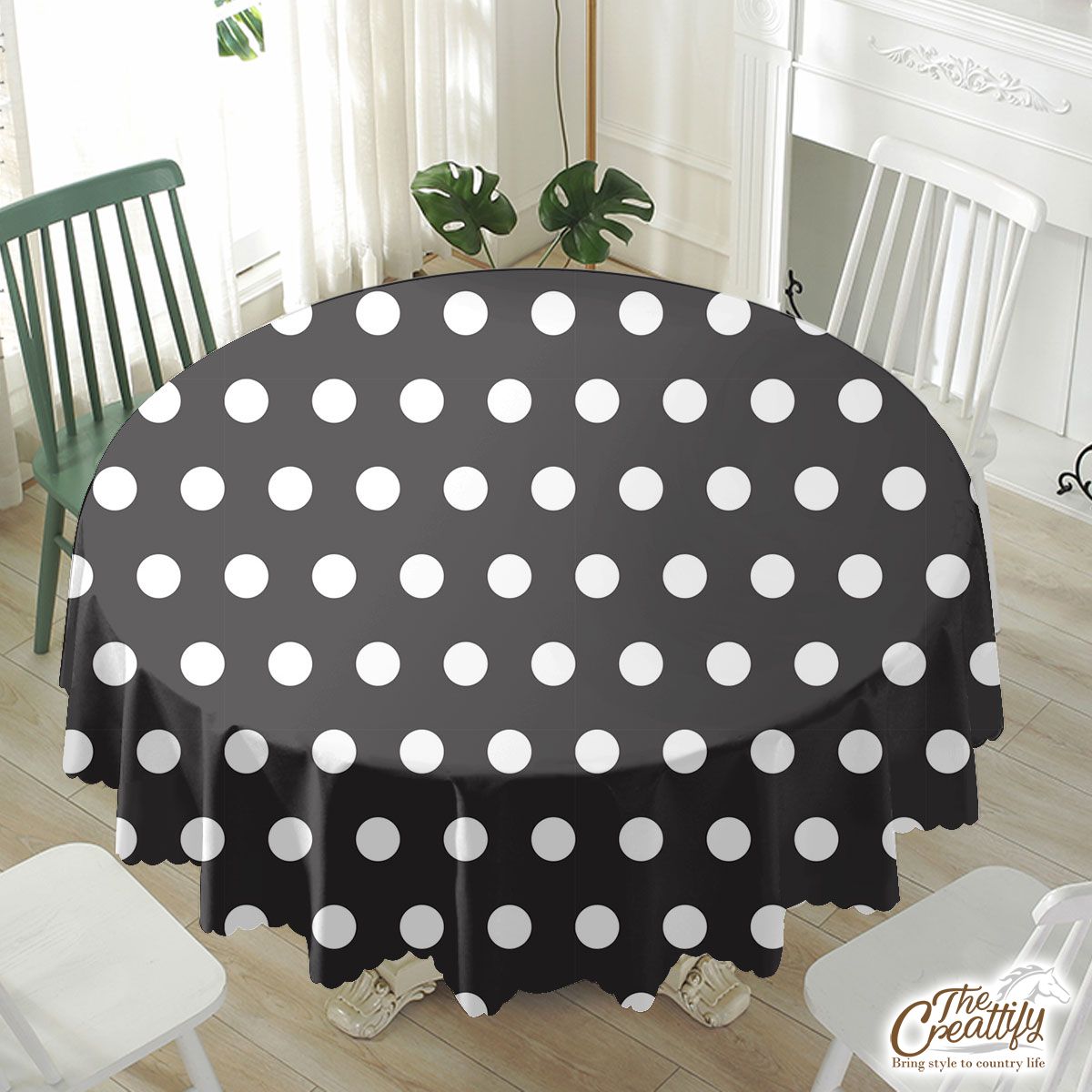 White Dot Pattern On Black Background Halloween Waterproof Tablecloth