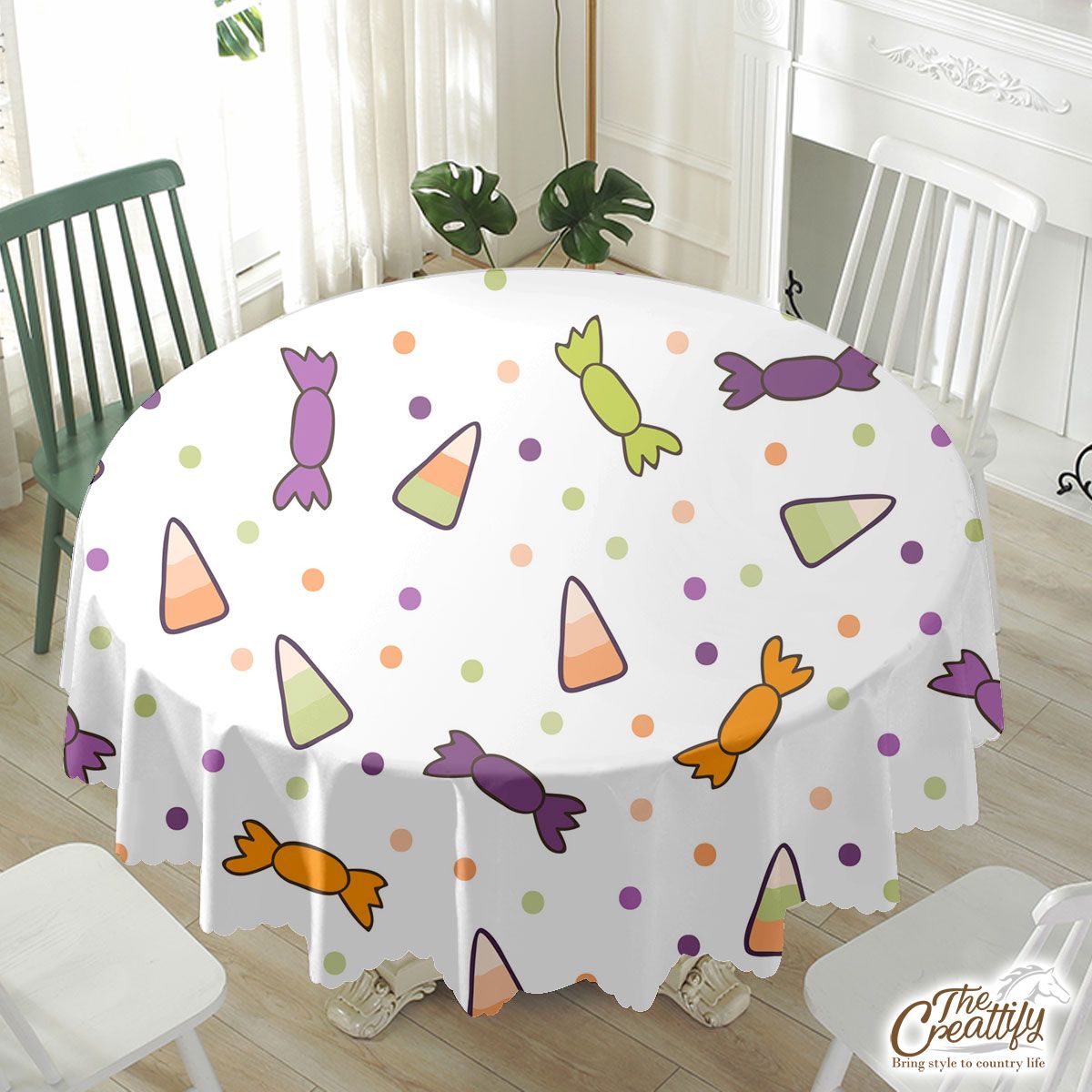 White Halloween Candy Seamless Pattern Waterproof Tablecloth