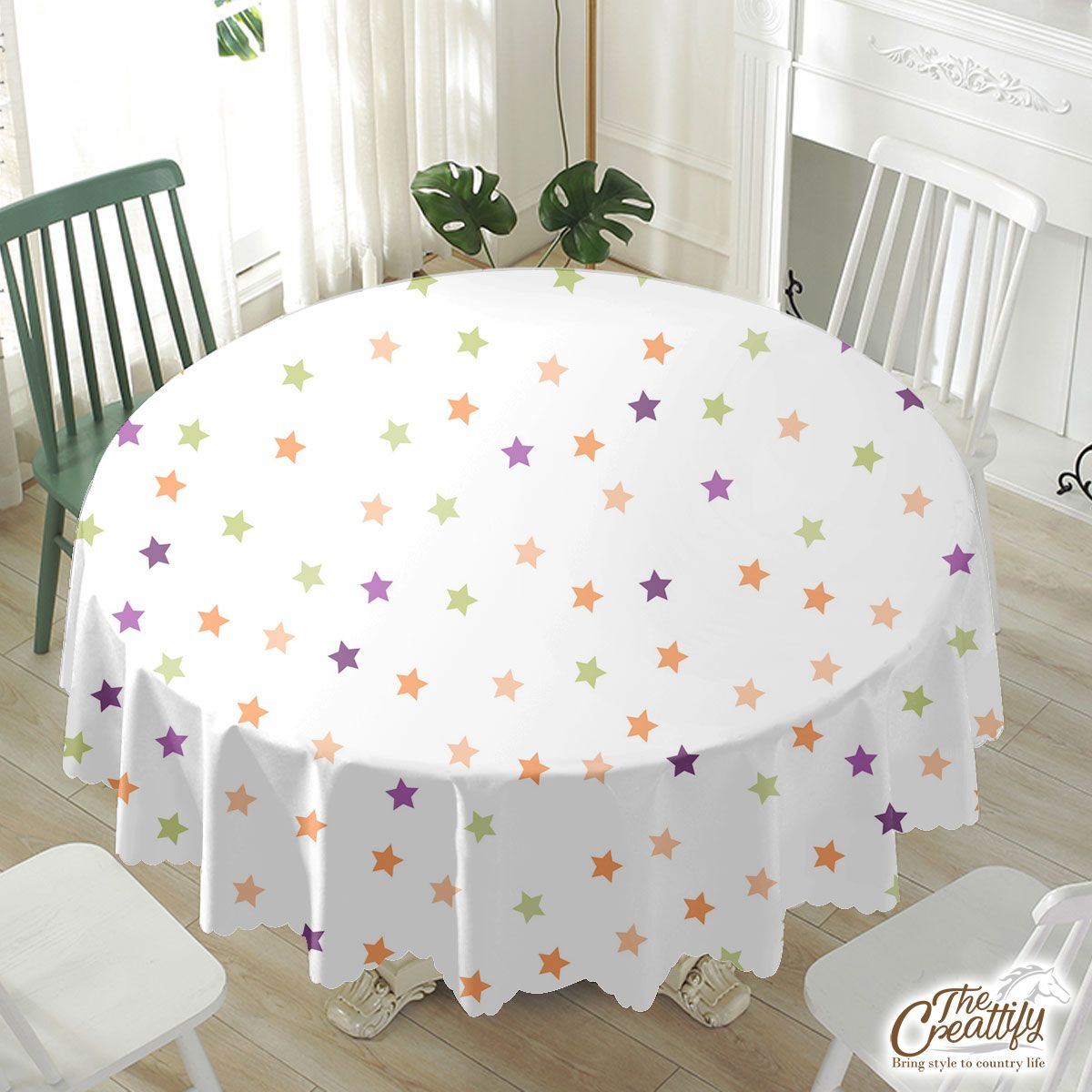 White Halloween Seamless Pattern With Stars Waterproof Tablecloth