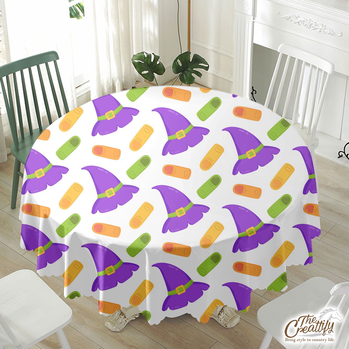 Witch Hat With Finger Halloween Waterproof Tablecloth