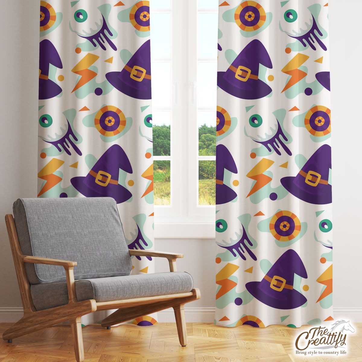 Cute Halloween Witch, Wicked Witches Window Curtain
